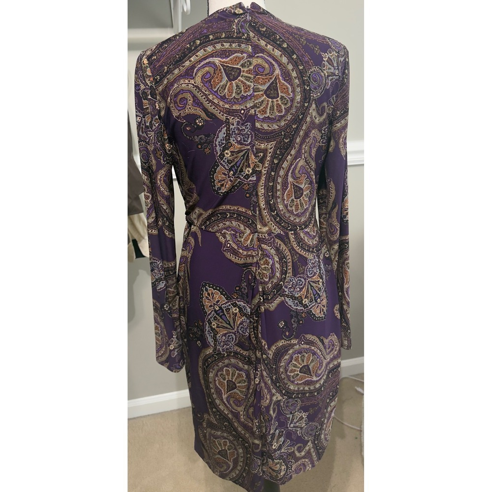 Lauren Ralph Lauren Purple Paisley Long Sleeve  Drape Sheath Dress Womens 8 326 - Picture 4 of 6
